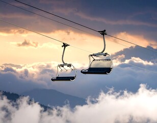 Mountain chairlift at sunset