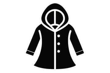 Isolated black jacket showcases a hooded collar and three visible buttons on white background