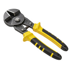 Obraz premium Heavy duty bolt cutters with yellow and black insulated handles for cutting metal isolated on transparent background