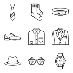 Art of mens fashion accessories and clothing icons isolated on white background