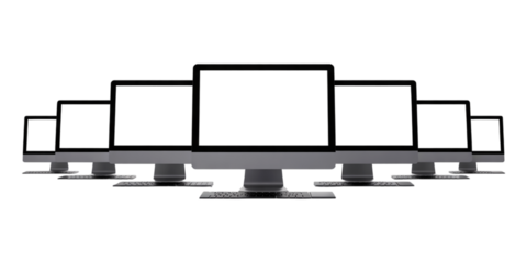 Row of Flat‑Screen Monitors – Modern Multi‑Display Tech Setup on Transparent Background