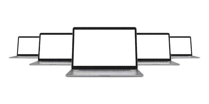 Row of Laptops – Modern Multi‑Device Workspace Mockup on Transparent Background