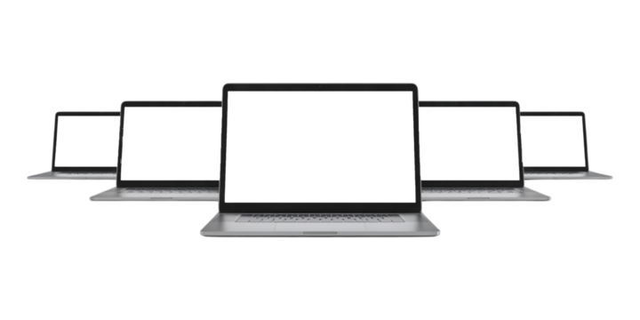 Row of Laptops – Modern Multi‑Device Workspace Mockup on Transparent Background