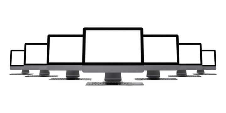 Row of Flat‑Screen Monitors – Modern Multi‑Display Tech Setup on Transparent Background