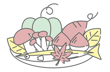 Autumn harvest plate with sweet potatoes, mushrooms and fish