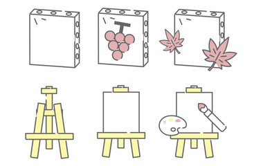 Art class and painting tools with autumn motif illustrations