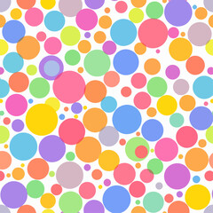 Bright seamless vector pattern illustration featuring colorful Easter eggs and light blue circles