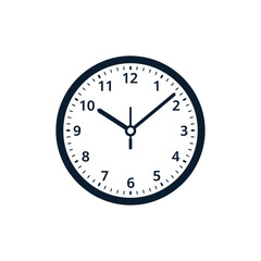 A round clock displays the time with hour and minute hands. The clock face is
