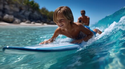 Blond Boy Surfing on a Surfboard Fictional Character Created By Generative AI