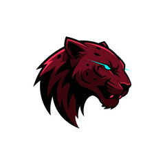A stylized red panther head with blue eyes is depicted facing left.