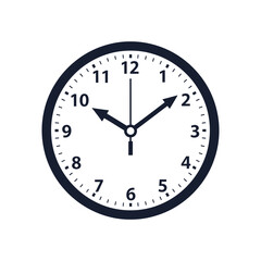A circular clock shows the time with hour and minute hands pointing at specific numbers.