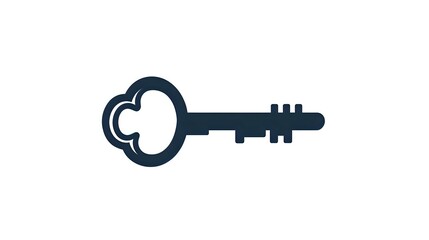 Simple black vintage skeleton key silhouette isolated on white background, ready for design projects and branding elements.