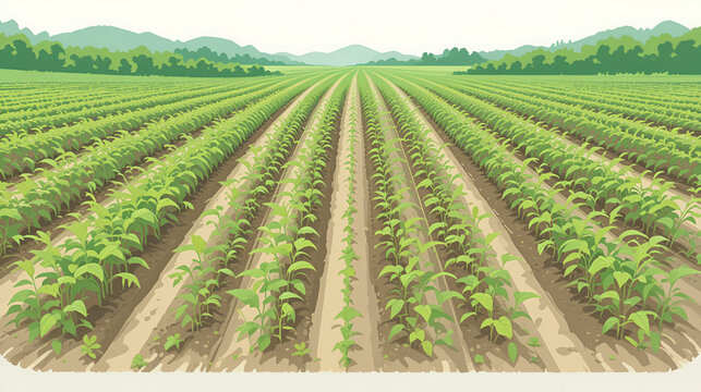 Organic farming with intercropping techniques for sustainable pest control illustrated in a flat minimalist design style