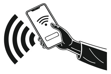 Vector art of near field communication technology with smartphone in hand isolated on white background generative ai