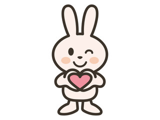 Cute Bunny Holding Heart with Wink
