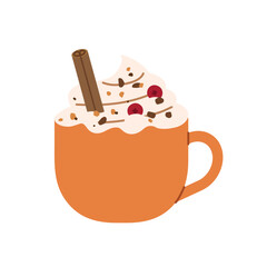 pumpkin coffee with whipped cream and cinnamon; Perfect for autumn designs, seasonal menus, and cozy cafe-themed projects- vector illustration