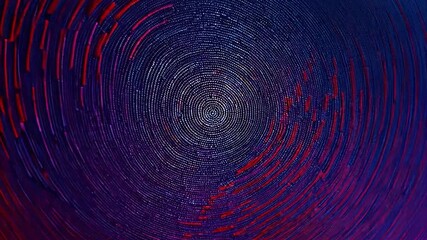 Abstract circular artwork of concentric rings with red and blue streaks - Powered by Adobe