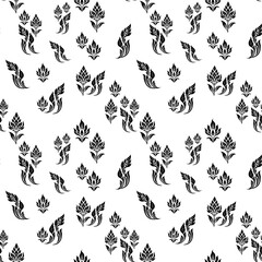 Seamless Traditional Thai Kanok and Floral Pattern – National Thai Art for Textile, Wall Painting, and Decorative Design, seamless floral pattern