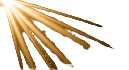 High-quality PNG of golden light rays emitting tiny floating dust particles, creating a radiant glowing beam effect, isolated on a pure white background.