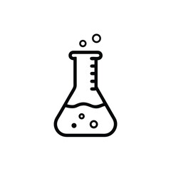 Black outline science beaker with bubbles laboratory