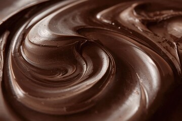 Rich Dark Chocolaty Swirl Texture of Delicious Gourmet Chocolate Dessert and Spread Background