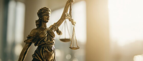 The Lady Justice Statue Holding Scales in a Warm Natural Light Setting