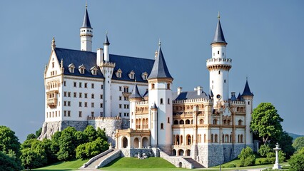 Obraz premium Majestic Fairytale Castle Surrounded by Lush Green Landscape
