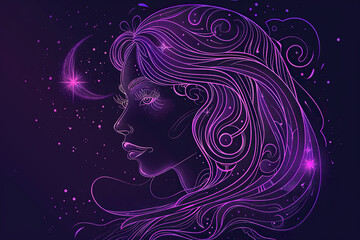 Abstract composition with concept of Virgo zodiac sign symbol, abstract vivid composition consists of fictional unreal fantastic vision on background