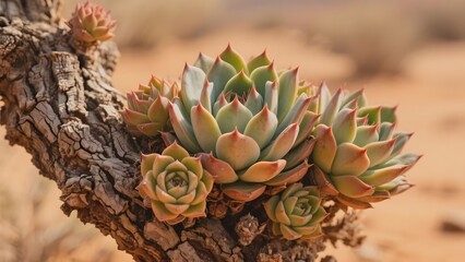 Succulent Plant Growing on a Tree Branch in an Arid Environment