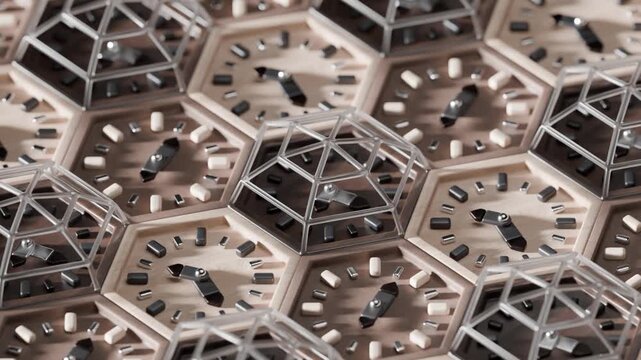 3D wooden hexagon clock gears