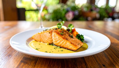 Salmon dish restaurant meal plate
