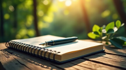 Journaling in nature with sunlight and greenery