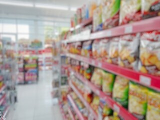 defocused abstrack background of minimarket or convenience store