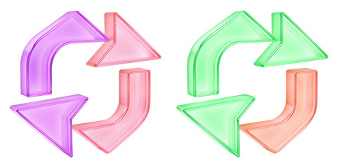 Two arrows icon - update symbol. 3d glass update, refresh icon - 3d rendering
