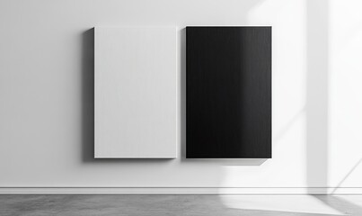 Mockup featuring a black and white canvas on the wall, creating a minimalist and contemporary aesthetic for art or display purposes, Generative AI