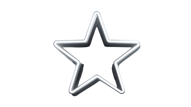 Black filled star icon with glow effect, isolated,