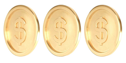 Spinning Golden Coin - Rotate Golden Coin at Different Angles Isolated On White. 3d rendering
