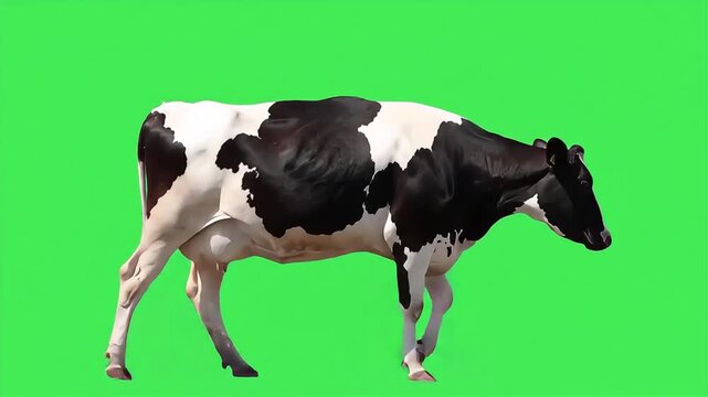 Holstein Cow Walking Cycle on Green Screen for Visual Effects Compositing