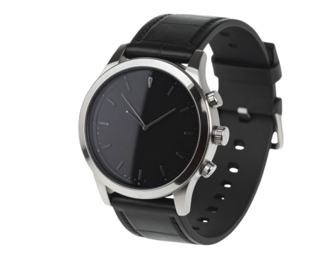 Wrist Smart Watch with Black Strap Laid Flat, Top-Down View, isolated on transparent background - Powered by Adobe