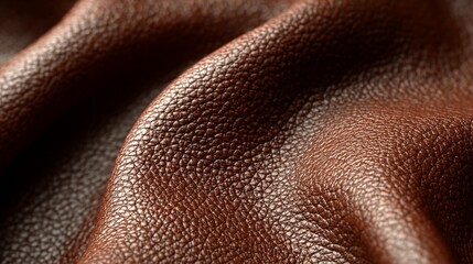 Detailed close-up of textured brown leather showcasing rich colors and material quality in warm lighting