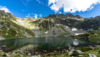 Obraz premium Mountain lake reflecting a vibrant sky
