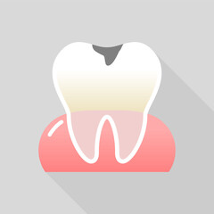 Tooth decay on gum dental icon gray background vector design