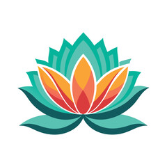 Obraz premium Vibrant teal and orange lotus flower emblem symbolizing growth and purity