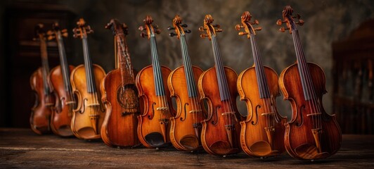 The exquisite collection of vintage violins showcasing intricate craftsmanship and beauty.