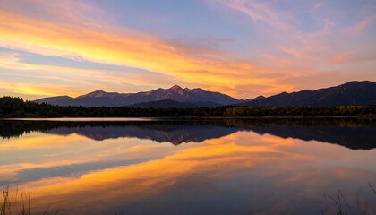 Fototapeta premium Calm lake sunrise mountain reflection