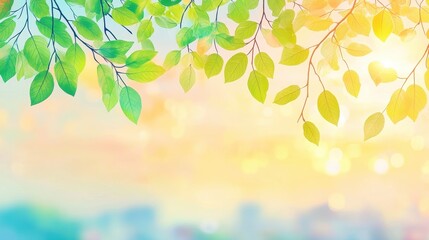 Obraz premium Bright green leaves sunlight abstract background nature. Foliage and sunlight in a summer sky. Spring landscape, fresh green foliage, abstract nature wallpaper, vibrant season, botanical design,