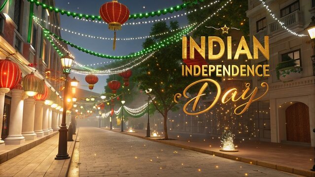 Festival streets glowing with molten saffron lanterns and vibrant patriotic decorations. - Powered by Adobe