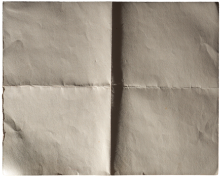 unfolded old empty paper isolated on white background