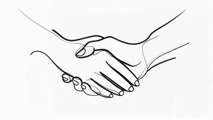 Fototapeta premium Two hands clasped in a single continuous line drawing