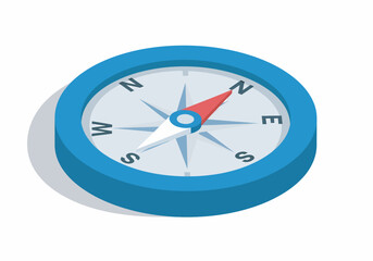 Isometric illustration of a blue compass with cardinal directions.